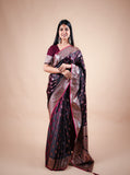 Mehroon Black Satin Silk Banarasi Saree