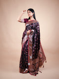 Mehroon Black Satin Silk Banarasi Saree