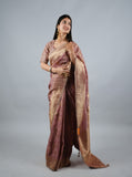 Rose Gold Kumudh Silk Saree With Beads Work With Stitch Blouse
