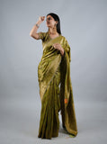 Mehandi Kumudh Silk Saree With Beads Work With Stitch Blouse