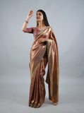 Rose Gold Kumudh Silk Saree With Beads Work With Stitch Blouse