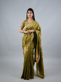 Mehandi Kumudh Silk Saree With Beads Work With Stitch Blouse